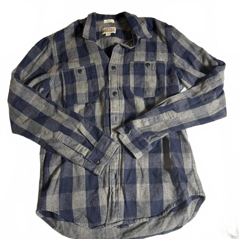 J. Crew Midweight Flannel Blue/Beige Plaid Men's Size M Grunge Y2K Preppy